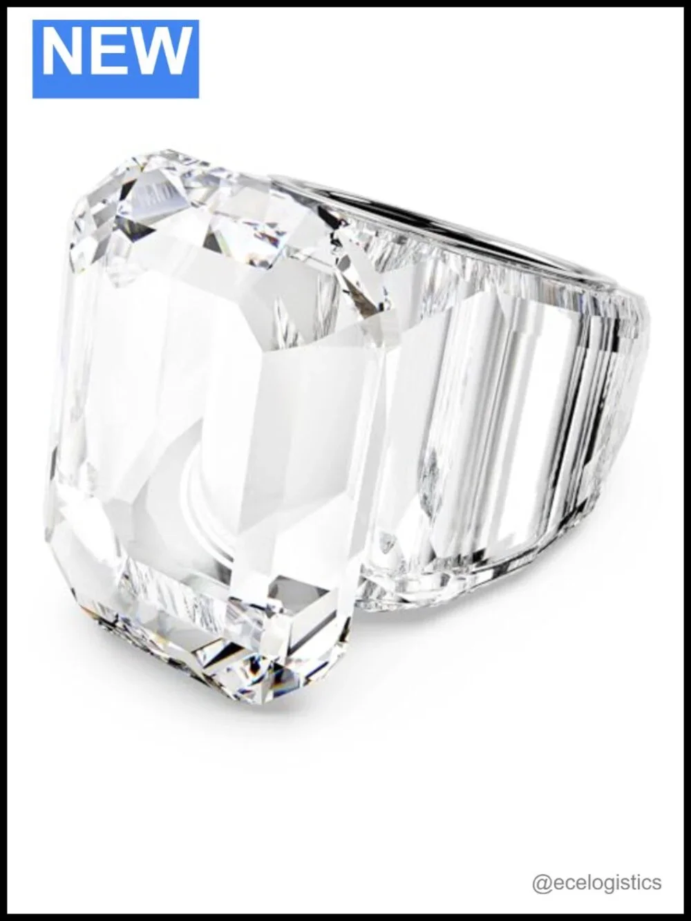 Lucent Crystal Cocktail Ring Octagon Cut 138 Facets Statement Jewelry